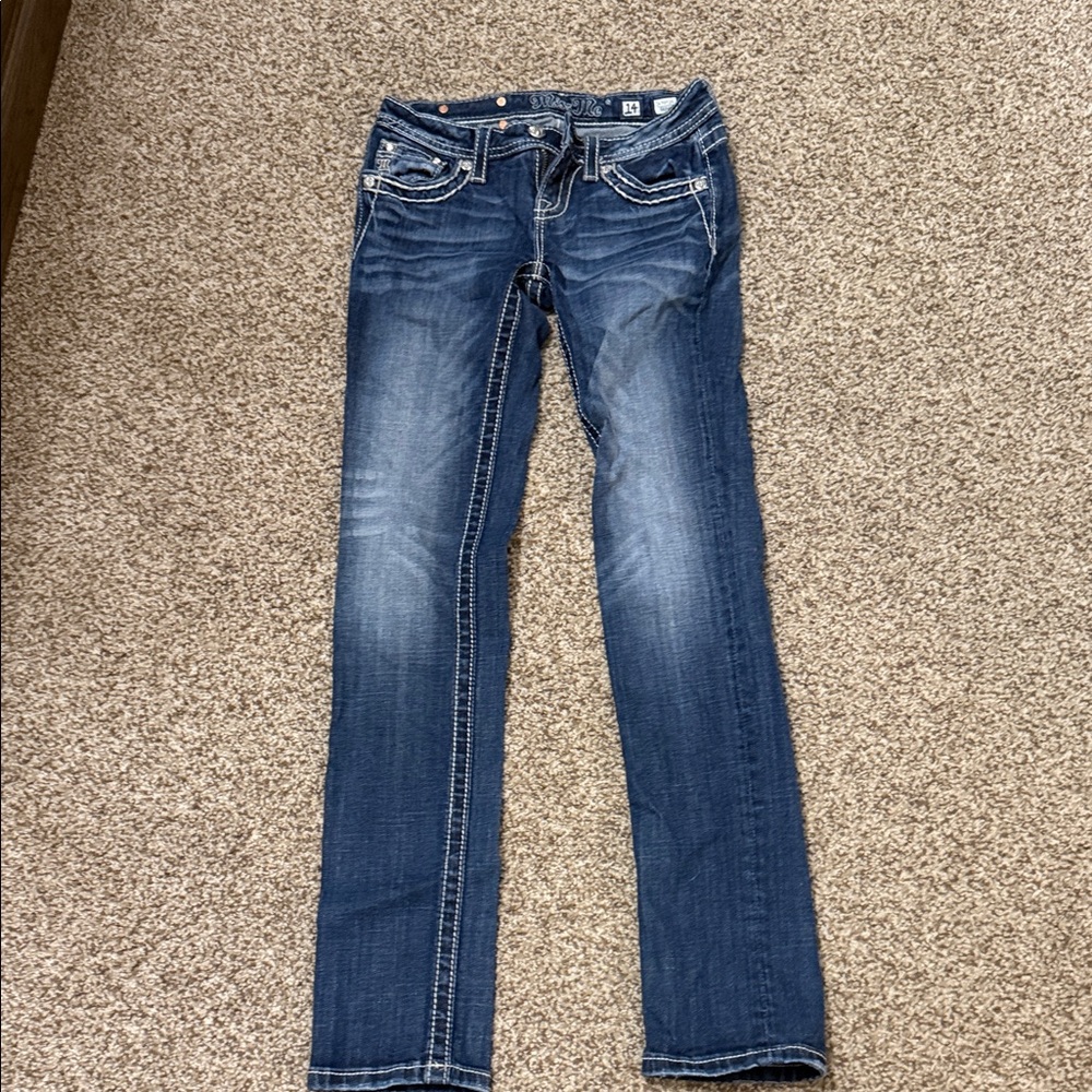 Miss Me Girls Dark Blue Faded Skinny Jeans